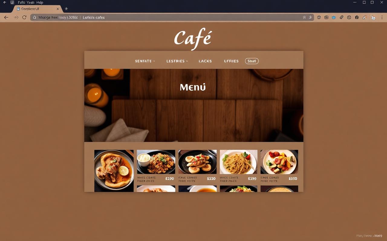 Restaurants and cafés website — Menu page with photography and prices