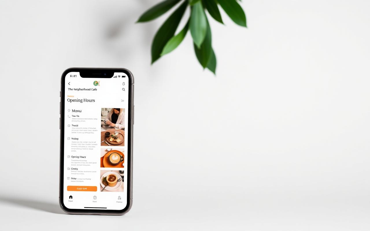 Restaurants and cafés website — Menu and opening hours on mobile