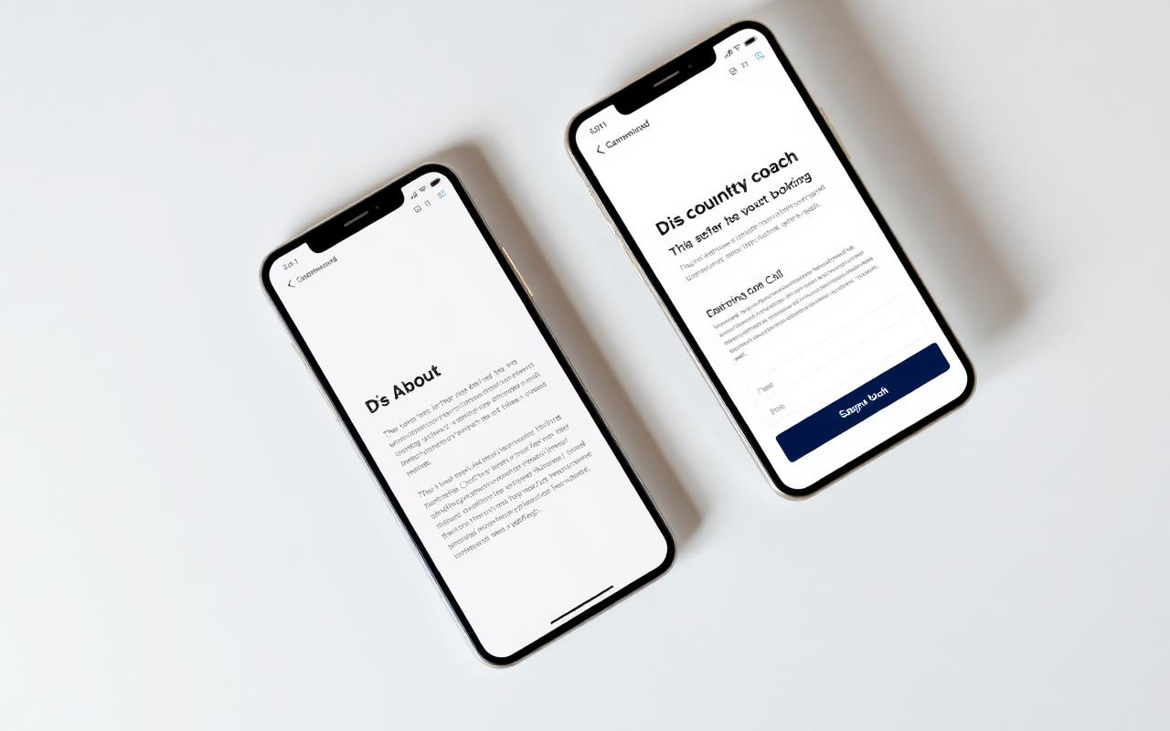 Coaches and consultants website — About page and call booking on mobile