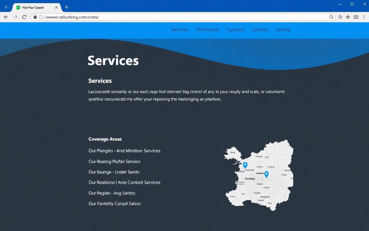 Tradespeople website — Services page with coverage area map
