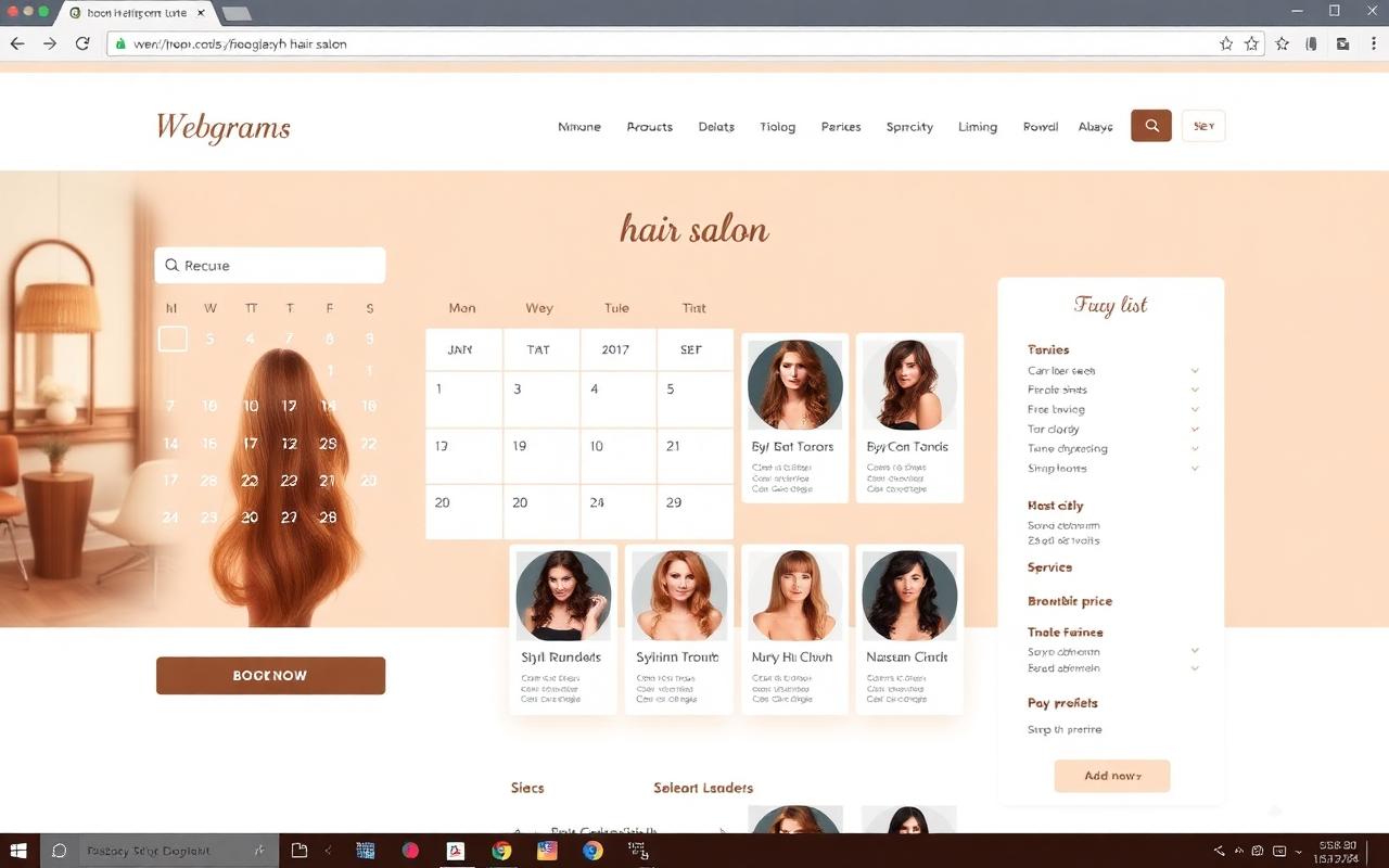 Beauty and wellness website — Online booking page with stylists and prices