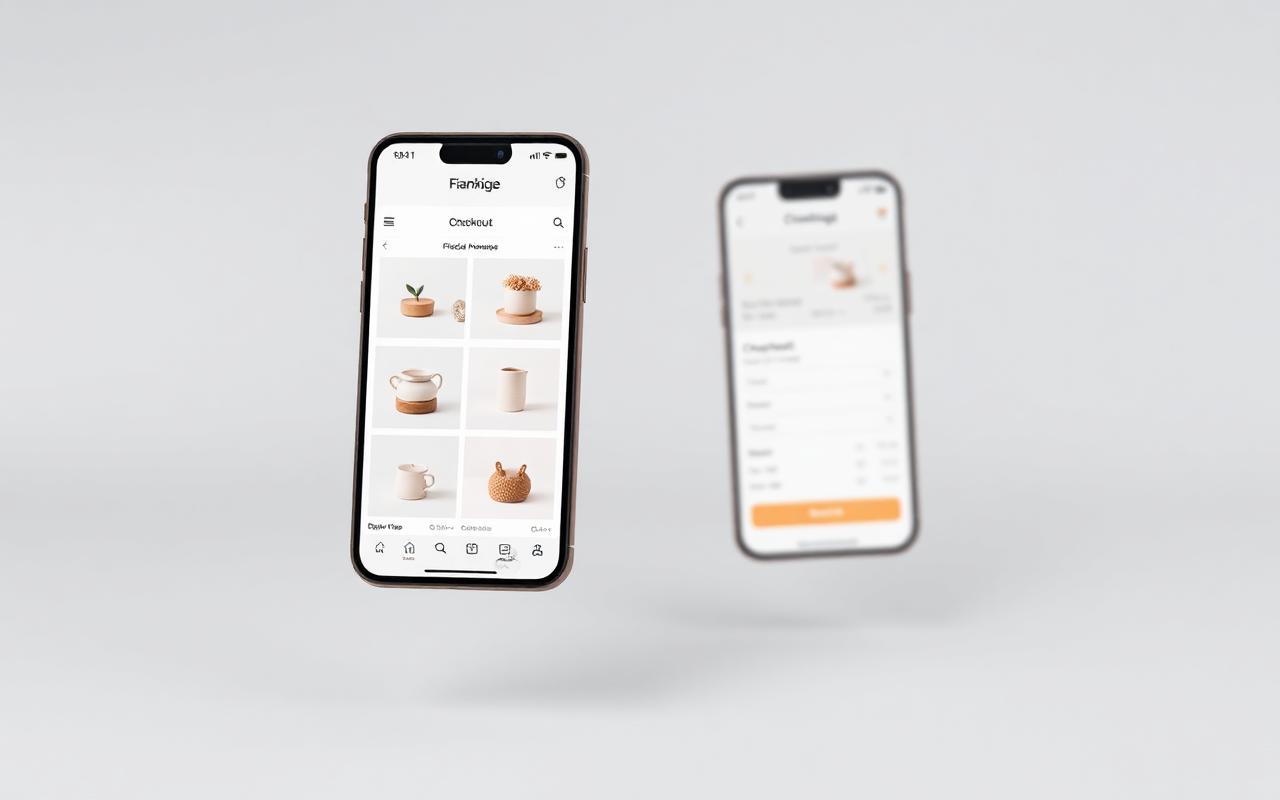 Local shops website — Product grid and checkout on mobile