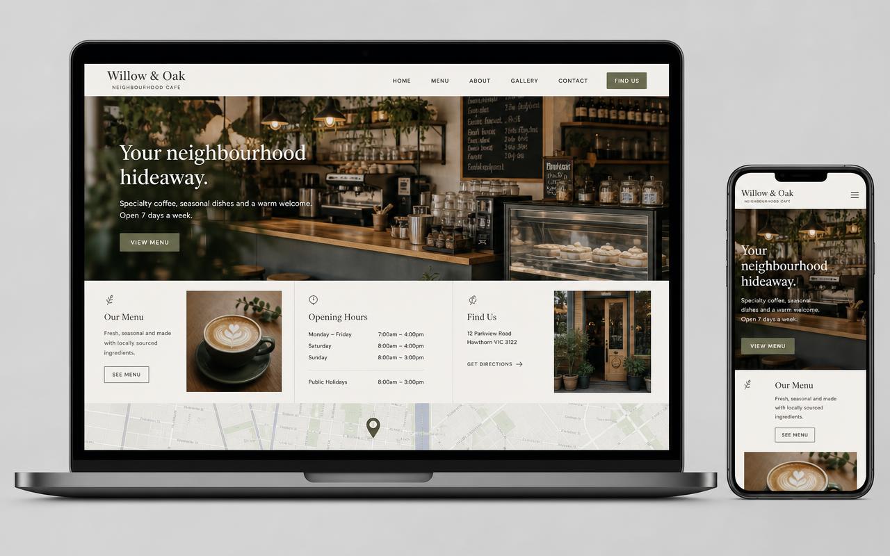 Website we built for a restaurants and cafés business