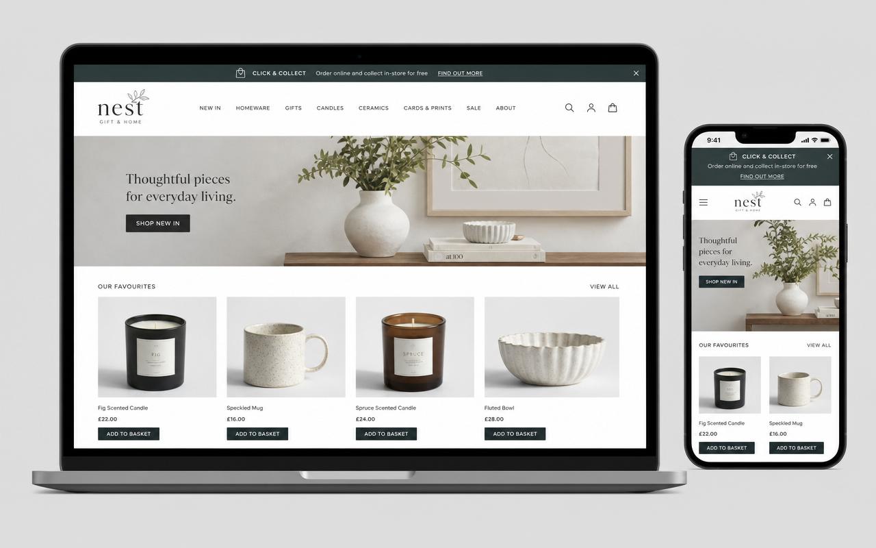 Website we built for a local shops business, shown on laptop and mobile